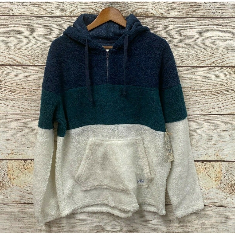 Black Jack Hoodie Mens Size Large Berber Serpa 1/4 Zip Hoodie Striped New